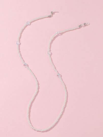 1pc Girls Heart Shaped Pearl Decor Eyeglasses Chain, Suitable For Everyday Wear