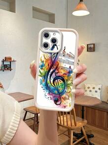 1 pieza Funda de silicona para teléfono de moda, resistente a las huellas dactilares y rayones, con diseño de nota musical colorida, compatible con Apple///OPPO/Realme/Infinix