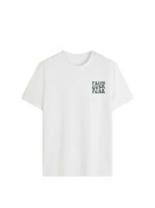 Ladies' Spring And Summer New Style Faith Over Fear Letter Print Daily Casual Round Neck Short Sleeved T-Shirt, Fashionable Vacation Style, Your Daily Necessity. Vacation Outfits Women Graphic Tees Women White Top