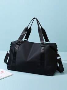 Versatile Solid Color Nylon Travel Bag With Large Capacity And Zipper: Carry It On Shoulder, Handheld, Or Crossbody - Black - View 3