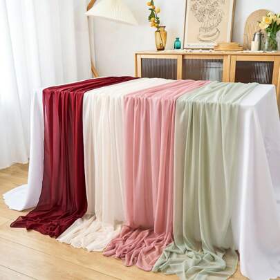 1pc 73"X300" Chiffon Table Runner, Light Blush Chiffon Table Cloth/Scarf, Transparent Weddings Table Linens With Silver Glitter, Suitable For Elegant Wedding, Rustic Bohemian Party, Bridal Shower, Baby Shower, Princess Party, Dessert Table, Bridal Banquet, And More