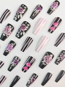 24 sztuki walentynkowych pasków lakieru do paznokci w kształcie róż, naklejane na paznokcie, artykuły do paznokci, paznokcie