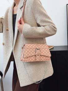 复古风格女士休闲斜挎包，链条肩带/腋下小方包