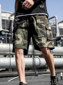 Short cargo décontracté ample pour hommes avec grandes poches, imprimé camouflage respirant pour les sports de plein air, été