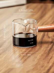 1pc 100ml/3.3oz Calibrated Concentrated Coffee Cup With Wooden Handle, Latte Art Cup - Clear - View 9