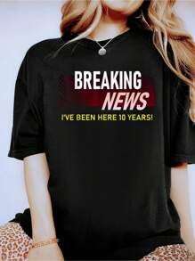 Funny Ten Year Work Anniversary 10th Employee Appreciation T-Shirt - 100% Cotton Short Sleeve, Casual, Breathable, Comfortable, Summer & Spring Essential - Women's Clothing Printed Graphic Tee For  T-Shirt Lovers - 黑色 - 查看 1