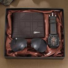 3PCS Gift Set, Including Watch, Sunglasses, Wallet, A Unique Combination For Men To Exude Your Charm - Black - View 2