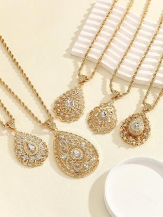 1 Pc Algerian Teardrop Pendant, Popular Saudi Arabian Necklace, Middle East Classic Jewelry, Suitable For Women Wedding, Banquet Wear