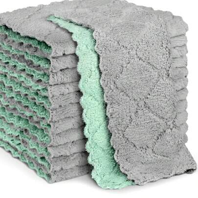 Toallas de cocina, paquete de 12 toallas de plato de felpa de coral absorbente, paños de limpieza de microfibra reutilizables sin olor, paños de cocina de secado rápido, 15 x 25 cm