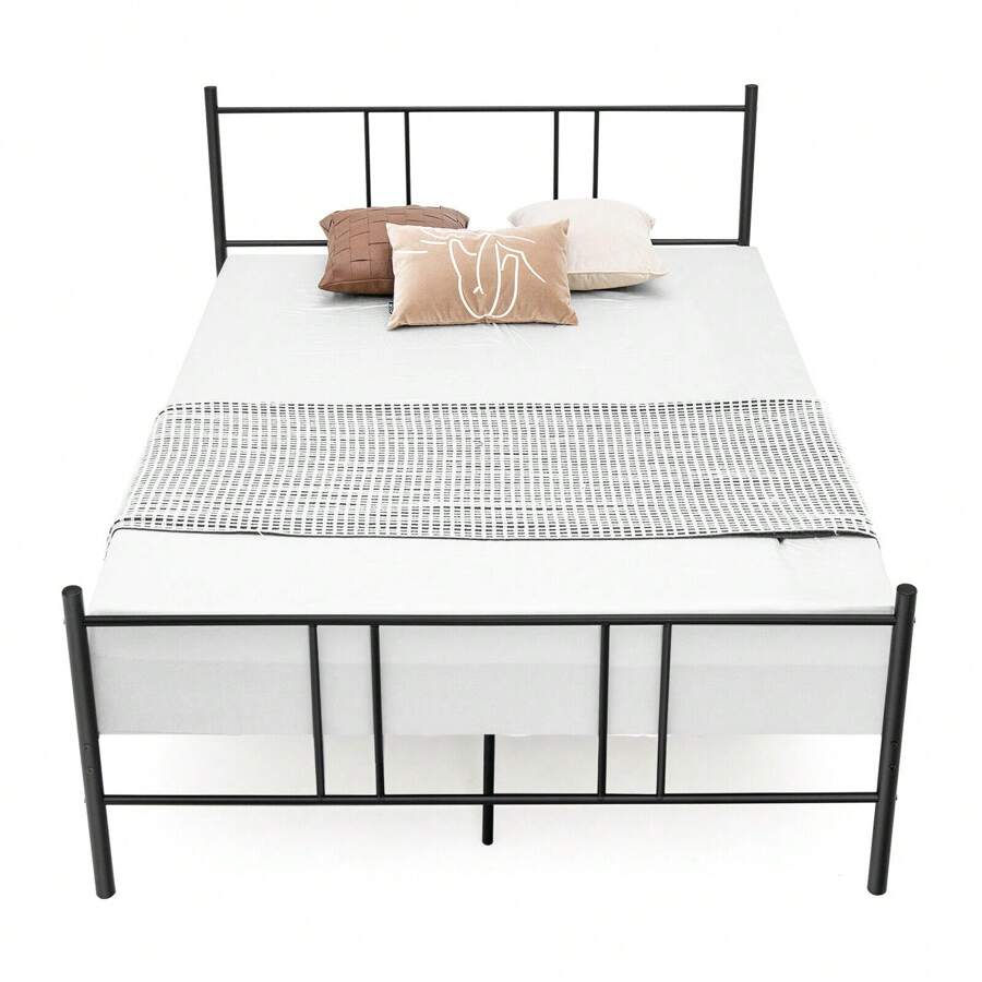 Full Size Steel Platform Bed W/ Reinforced Steel Structure & Mute Bars Black