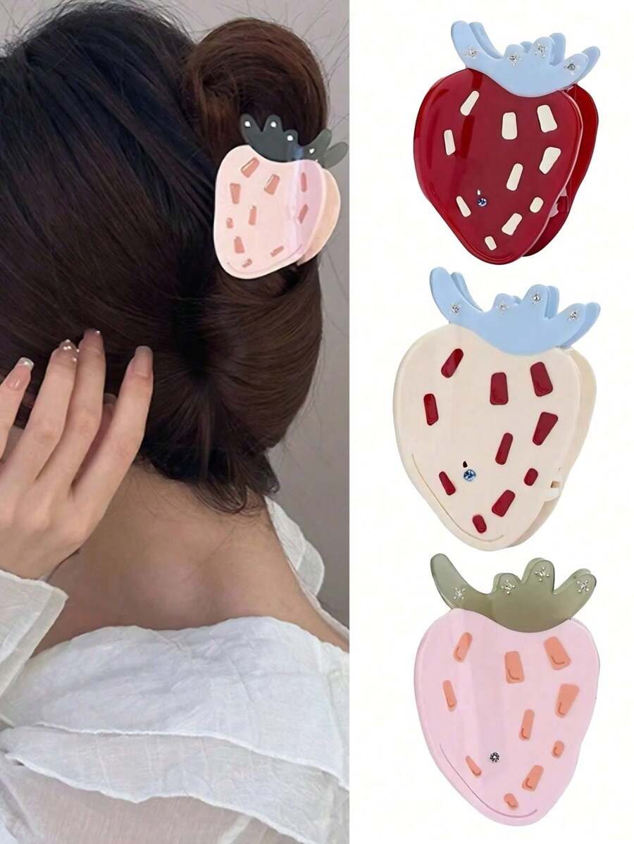 1 件仿草莓装饰发夹，简约优雅的女性设计