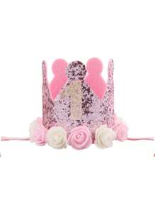1 Decoración de corona rosa dorado para el primer cumpleaños de niñas bebé, decoración de fiesta, regalo de primer cumpleaños para la princesa bebé - Multicolor - Ver 10