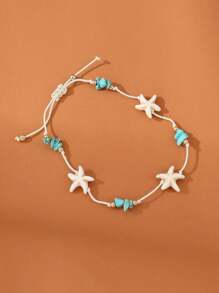 1 st. Verstelbare geweven strand-stijl zeester en schelp enkelband
