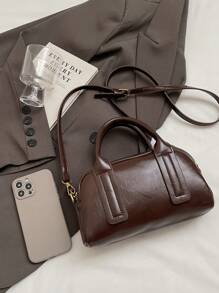 Dedoo حقيبة بوسطن جلد زيتي كلاسيكية عتيقة، حقيبة كتف من مادة البولي يوريثان، عملية وبسيطة عصرية، مناسبة لجميع المواسم، مناسبة للتنقل اليومي والتسوق والتخزين، وتصلح كهدية لصديقتك أو في المناسبات، يمكن حملها باليد أو على الكتف أو عبر الجسم - بني داكن - مشاهدة 6