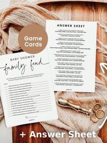 Conjunto de 6 juegos de baby shower - Tarjetas de juego de Feud familiar para baby shower, niño o niña, género neutro, minimalista - Blanco - Ver 3