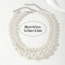 2pcs Women Multi-Layered Faux Pearl Necklace Jewelry Set, Elegant Minimalist Style Layered Necklaces Suitable For Daily Wear Or Weddings, Great As Gifts - White - View 5