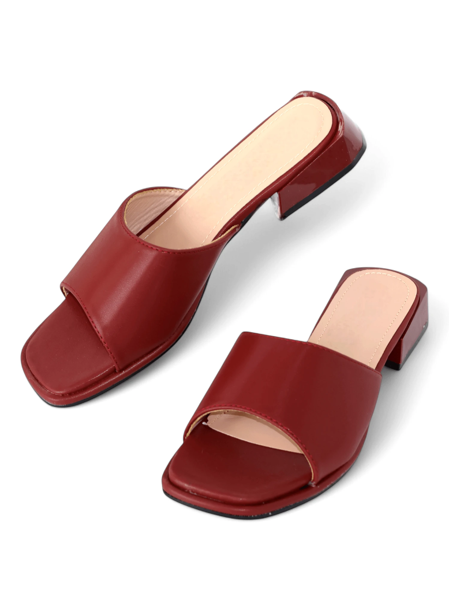 Square Toe High Heel Fashion Slip-On Sandals For Women, Suitable For Daily Wear - Burgundy - View 1