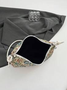 1 件大容量小碎花拉链手提包，时尚简约女士单肩包，适合工作、约会、购物 - 藍色 - 查看 11