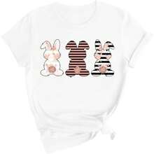 Easter Shirts For Women Funny Bunny Print Womens T-Shirts Short Sleeve Plus Size Happy Easter Shirt Cute Rabbit Graphic Tee
