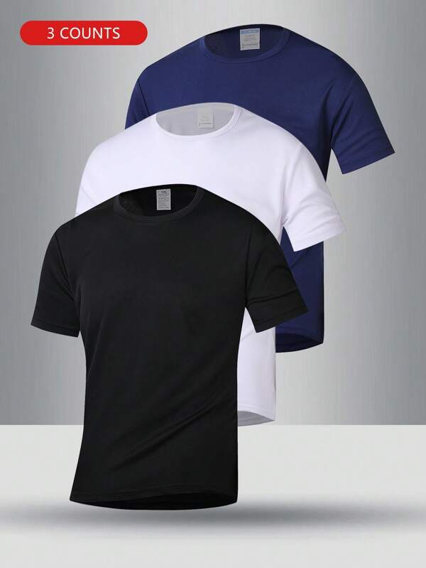 Set de 3 camisetas deportivas transpirables y ligeras de manga corta para hombres, apropiadas para actividades al aire libre en primavera y verano