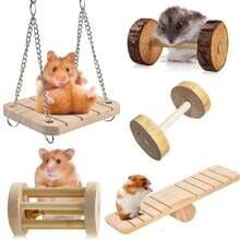 Juguetes de rodillo para hámster, mancuernas de madera natural de pino, monociclo, columpio, juguetes para masticar molares, suministros para mascotas pequeñas, pájaros, conejos, cobayas VGO7 - 4 - Ver 9