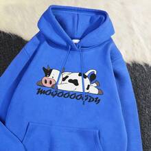 Women's Spotted Cow Print Sweatshirt, Street Hoodie, Breathable, Warm Pullover, Cute Sportswear, Autumn, Winter