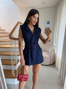 BLAZER Jumpsuit VEST Tailored Tank Top Short Sleeve Social Elegant And Casual Jumpsuit Blogger Shorts Skirt Summer Fashion Pastel Tones Cand Collors 2024 - 藏蓝色 - 查看 1