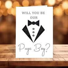 1pc "Will You Be Our Pageboy?" Wedding Proposal Card With Tuxedo And Bowknot Design, Includes Red Envelope - Ideal For Weddings And Engagements, Wedding Card - Multicolor - View 5
