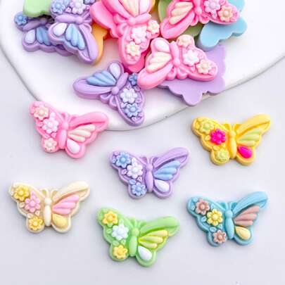 10pcs Assorted DIY Butterfly Flat Back Scrapbooking Wedding Stickers, Buttons, Jewelry Making Craft Decor Accessories