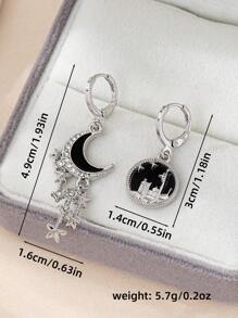 1 对时尚新款水钻星星和月亮耳环，优雅百搭的女士耳环适合日常佩戴和作为礼物 - 銀色+黑色 - 查看 5