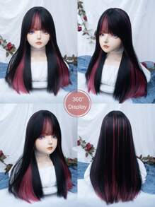 alicegarden 1 件合成耐热、长直发假发、多色带刘海假发 22 英寸、全机器编织日常自然逼真假发圣诞节 Y2k（不包括配件） - 彩色 - 查看 10