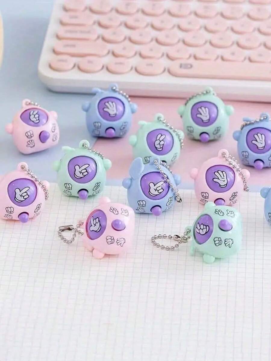 10 piezas Llaveros de piedra, tijera, papel con bolas de cambio de cara de huevo - Juguete creativo de regalo