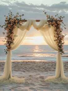 1 pieza Arco de boda romántico color champán con cortina de tul, de material de poliéster, cortina de boda color champán, fondo de boda liso, decoración para fiesta de cumpleaños, ceremonia de boda y recepción, adecuada para bodas y fiestas grandes, telones de fondo de boda, decoraciones para fiestas festivas, decoraciones del Día de San Valentín