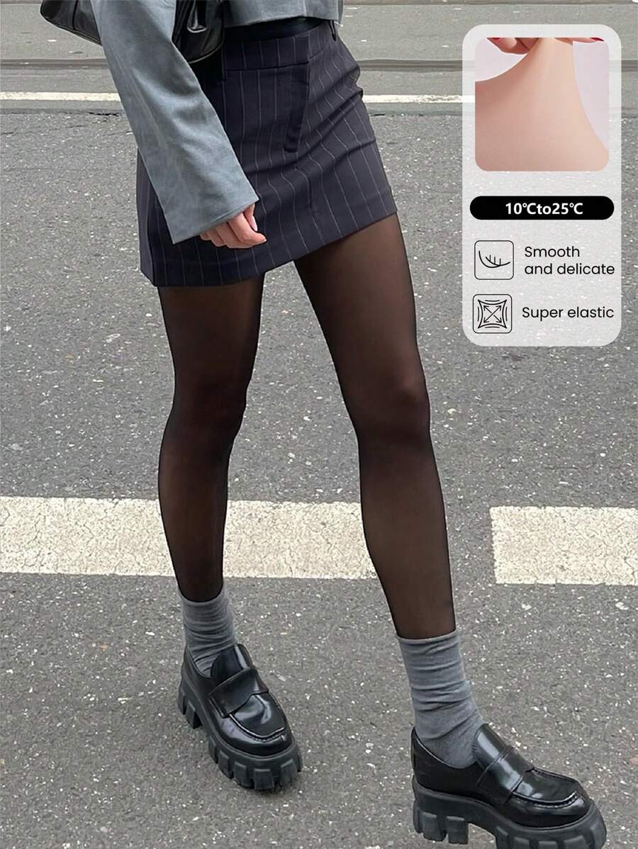 Collants et leggings transparents unicolore grande taille pour femmes au printemps - Haute élasticité, taille douce antidérapante et résistante aux accrocs. Idéal pour les aventures en plein air, le bureau à domicile et les tenues de voyage. - Noir - Voir 1