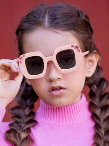 1 PC Girls 4-8Y Elegant Rhinestone Encrusted Candy Color Square Fashion Pink Eyeglasses For Holiday Outing, Holiday Party And Costume Matching