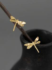 1 对可爱清新的蜻蜓耳钉，适合女性日常、节日、派对佩戴 - 金黃色 - 查看 2