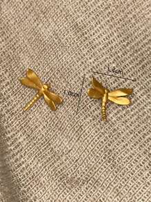 1 对可爱清新的蜻蜓耳钉，适合女性日常、节日、派对佩戴 - 金黃色 - 查看 5