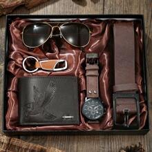 5pcs Men's Watch Gift Set, Including Watch, Belt, Wallet, Glasses, And Keychain, Luxury And Business Design To Elevate Your Style - Brown - View 2