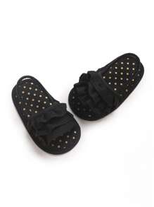 Girls Anti-Slip Sandals With Ruffle Polka Dot Design, Kids Soft Sole First Walking Shoes - Black - View 4