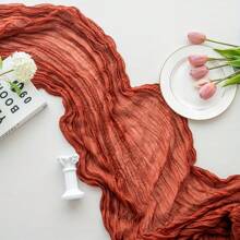 1 件波西米亚风格褶皱纱布桌旗，褶皱装饰，适合婚礼、生日派对、活动和宴会 - 彩色 - 查看 6