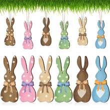 6 stuks houten paashaasdecoraties, veelkleurige touwhangende konijnen, paasmandlabels paasdecoraties paasdecoratie festivalgeschenk
