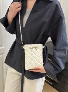 Bolso bandolera pequeño para mujer, estuche para teléfono móvil, bolso cuadrado pequeño para atuendos casuales de verano, bolso y cartera ligera para trabajadores de cuello blanco, universidad, trabajo y oficina, regalo para aniversario, cumpleaños o San Valentín, bolso, cartera y bolsa para teléfono - Blanco - Ver 3