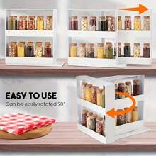 Estante compacto giratorio de 90 grados de 2 niveles para almacenamiento de especias en encimera, perfecto para la cocina, el baño, la oficina en casa y la organización del hogar - Suministros esenciales para el hogar para una vida libre de desorden