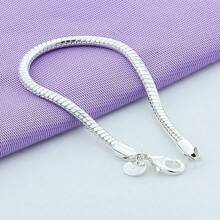 Silver Plating 3mm Snake Chain Bracelet For Women Wedding Engagement Charm Jewelry - Silver - View 2