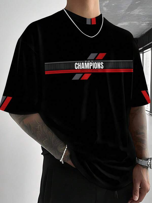 Men's Summer Short Sleeve Letter Print Round Neck T-Shirt, Casual Short Sleeve