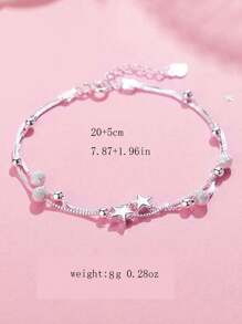 1pc Metal Double-Layer Chain Pentagram Pendant Elegant Fashion Luxury Style Bracelet For Women