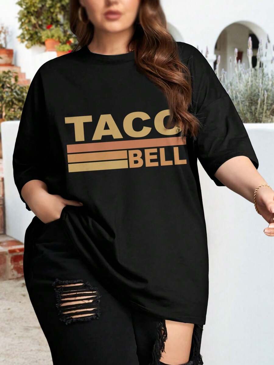 Oversize Taco Bell Oversize Women T-Shirt Cinco De Mayo Fiesta I Love Tacos Retro Mexican Food Vintage Big Size Women's Tee For Women - 黑色 - 查看 1