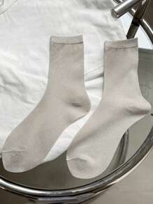 1 Pair/4 Pairs/5 Pairs Women Metallic Shimmer Mid-Calf Socks, Thin Lightweight Shiny Ribbed Socks, Spring & Summer