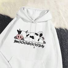 Women's Spotted Cow Print Sweatshirt, Street Hoodie, Breathable, Warm Pullover, Cute Sportswear, Autumn, Winter