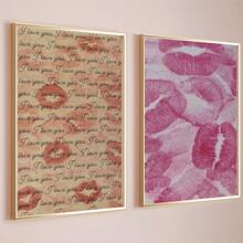 1/2pcs Frameless Vintage Red Kiss Lips Prints Canvas Posters, Red Mouth Kisses Wall Art Home Decor,High-Definition Canvas Printing Decoration Painting For Home Gifts, Living Room, Bathroom, Bedroom,Canvas Wall Art Gift,No Frames